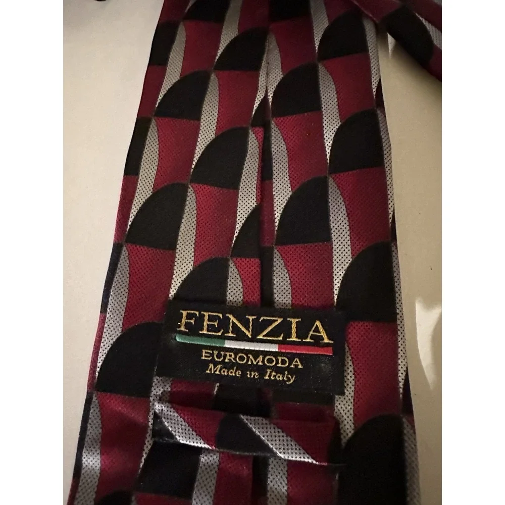 Vintage Fenzia Euromoda tie Made Italy silk geometric‎ Black Gray Red 57.5x3.75